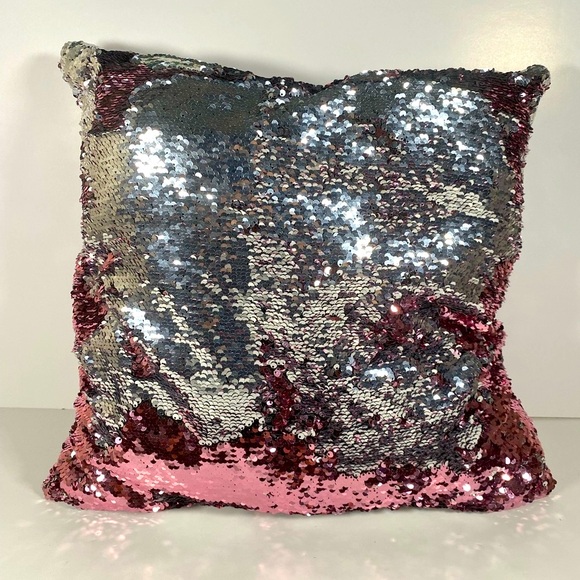 Flip Sequin Pillow Pink and Silver - Picture 2 of 4